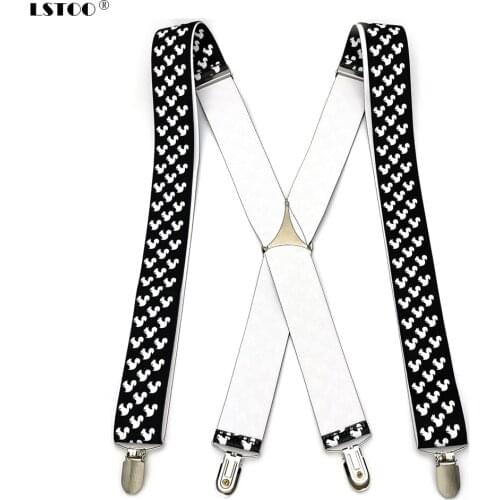 3.5cm Wide Little squirrel Animal Printed Adult Suspenders Men Stretch Adjustable X-Back Women Suspender 4 Clips Braces Gift
