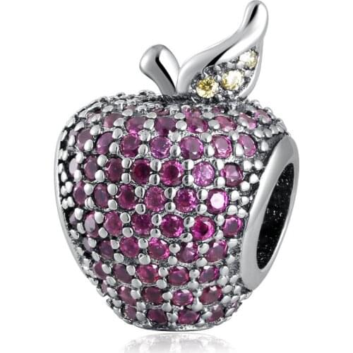 Authentic S925 Bead Apple Fancy Red CZ & Green Crystal Charms fit Pandora Bracelet Bangle DIY Jewelry