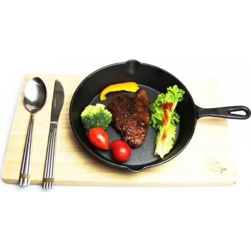 Pre-Seasoned 14cm Cast Iron Skillet Fry Pan with Silicone Handle Nonstick Griddle Grill Cookware Black ( frypan-long handle)