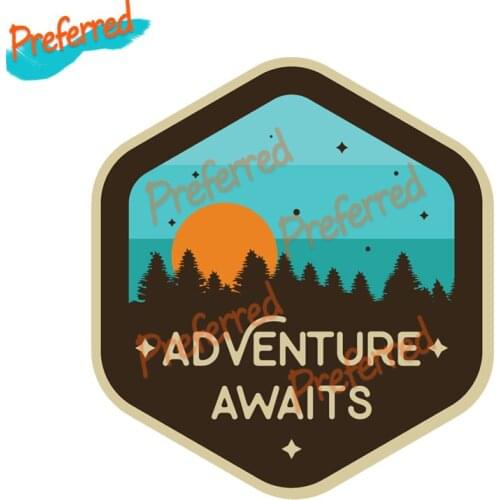 Adventure Awaits Sunset Camping Travel Decal Motocross Racing Laptop Helmet Trunk Wall Vinyl Car Sticker Die Cutting