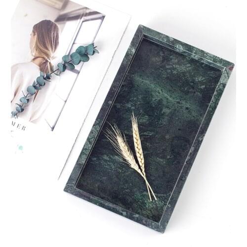 Rectangular Natural Stone Marble Serving Tray Showing Plate Green Marble Plate