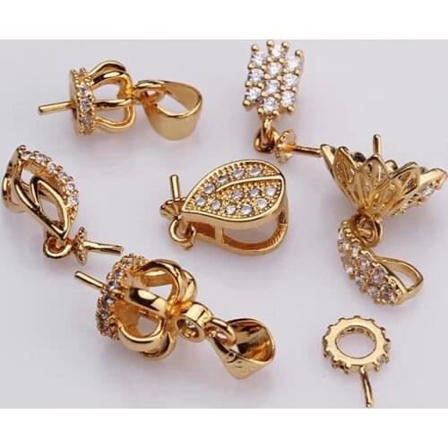 MIX STYLE Gold Plated Material Pendant Mountings Findings Settings Parts Fittings for Akoya Edison Pearls Corals, Jade