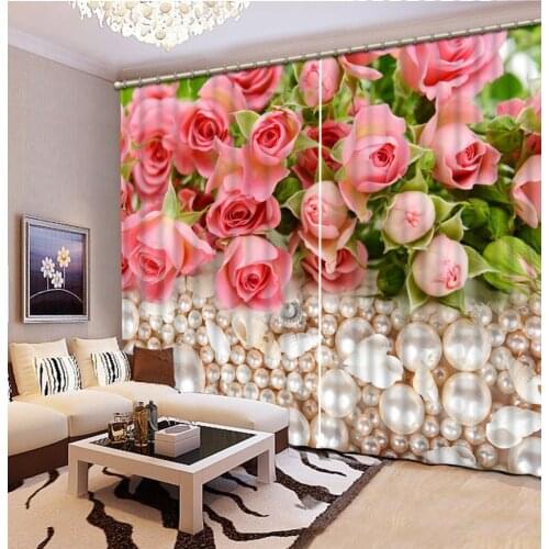 Rose curtains Customized size Luxury Blackout 3D Window Curtains For Living Room modern living room curtains