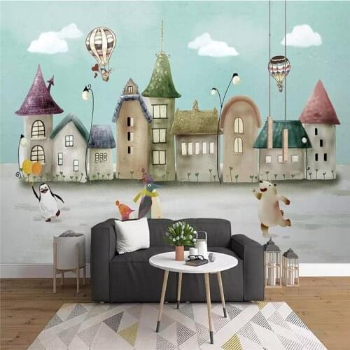 Hand-painted castle animal kingdom cartoon background painting professional production mural photo wallpaper can be customized
