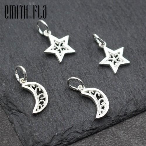 Emith Fla 100% 925 Sterling Silver Moon And Stars Charm Fit Original European Bracelet DIY Necklace Pendant Jewelry Making Gifts