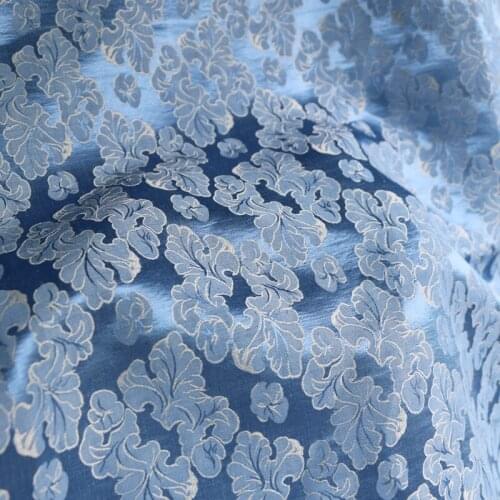 50cm*146cm Lake Blue Jacquard Silk Linen Fabric Thick Upholstery Material Charmeuse