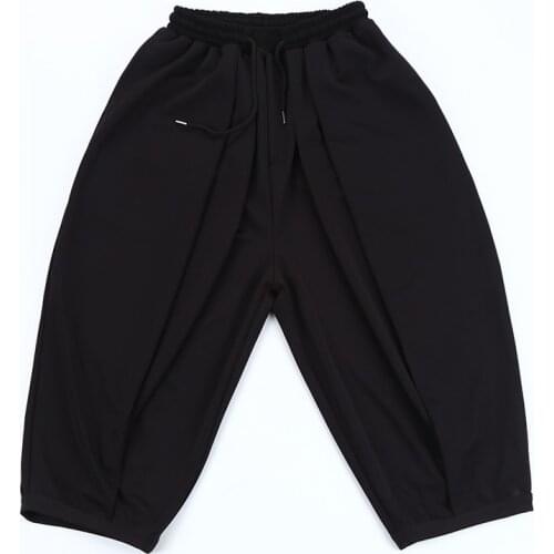 Style wide-leg pants fold design trendy mens dark casual pants hairdresser plus size wide-leg pants summer