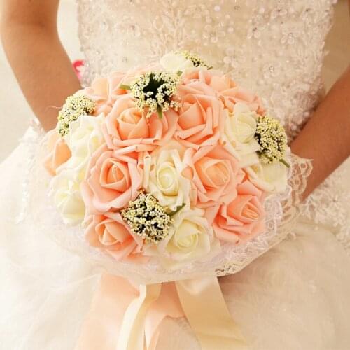 Artificial Flowers Retro Silk Rose Bouquet Fake Flowers Bridal Wedding Bouquet Artificial PE Rose Flower Home Valentines Decor