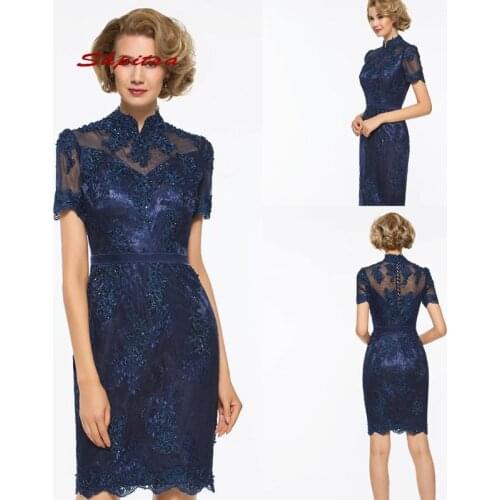 Navy Blue Lace Mother of the Bride Dresses for Weddings Plus Size Party Dinner Knee Length Evening Godmother Groom Dresses