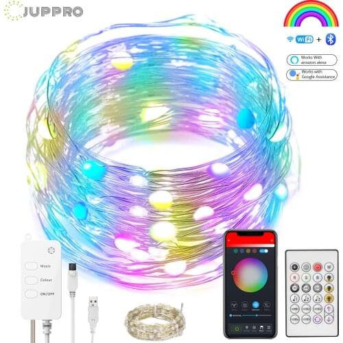 WiFi Fairy Lights Indoor RGB Garland String Light Bluetooth LED Novelty Lighting for Christmas Party Work with Alexa & Google