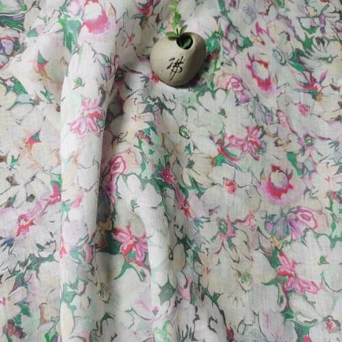 High quality natural pure ramie fabric Floral print fabrics High end designer robe shirt dress sewing