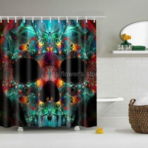 Red And Green Color Skull Design Custom Shower Curtain Bathroom Waterproof Mildewproof Polyester Fabric With 12 Hooks