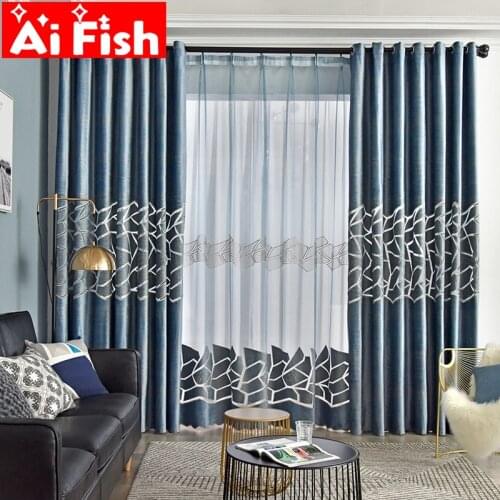 Blue Crack Hollow Geometric Blackout Curtains For Living Room Luxurious Unique Bedroom Sliding Door Window Tulle Blind Drape #35