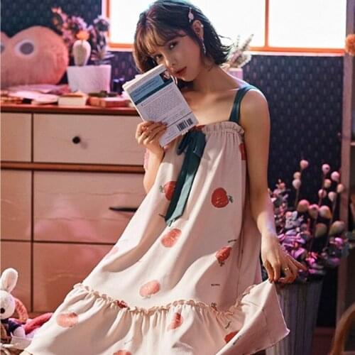 Cartoon Nightgowns Women Summer Sleeveless Mid-length Night Dress Large Size Loose Nightshirt Cute Cotton Nightwear Female New
