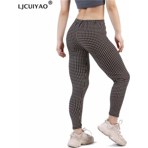 LJCUIYAO High Waist Fitness Leggings Women Workout Push Up Fashion Solid Color Bodybuilding Leggins Plaid Print Plus Size Pants