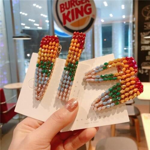 Rainbow Color Crystal Water Drop Hair Clips Geometric Rectangle Long Hairpins For Women Colorful Hairgrips Hair Accessories