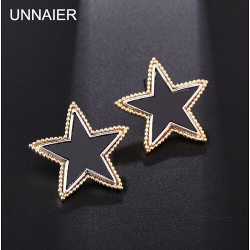 UNNAIER fashion personality exaggeration popular black Five-pointed star Earrings Female Prevent allergy Nightclub Ear jewelry