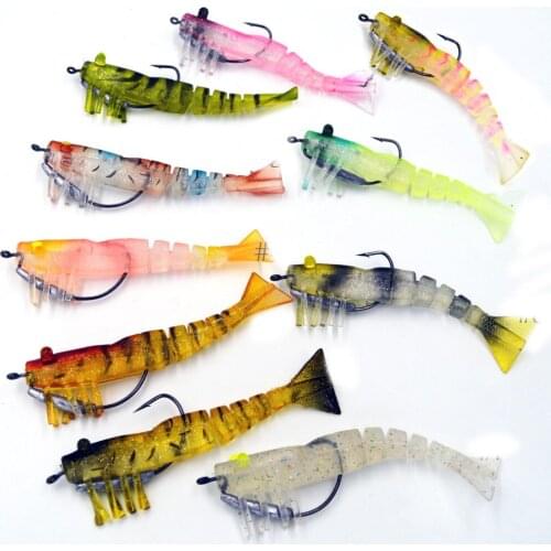 10 PCS Random mixed color 7g 9.5cm soft plastic shrimp fishing lure worm bait jig wobblers lure swivel lure bass carp lure
