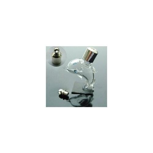 100pcs SCREW CAP 29.5*18*10.3mm dolphin Glass Vial Pendant name or rice art glass necklace pendant mini glass bottle oil jars