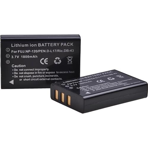 2Pcs 1800mAh NP-120 DL17 D-Li7 DB-43 BP-1500s Battery for Fuji Fujifilm F10 F11 M603 Zoom Pentax MX4 MX550 RICOH GX8 300G 500G