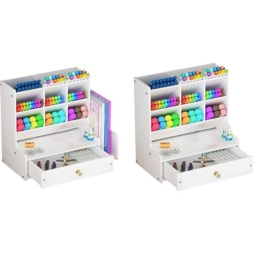 White Desk Organizer, DIY Pen Holder Box, Desktop Stationary Storage Rack for School Home Office
