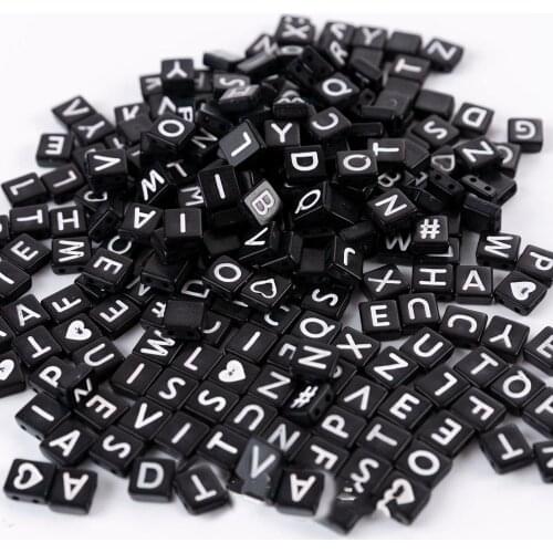 Free Shipping 4*9mm 1900pcs Black Acrylic Letter Beads 2 Holes Plastic English Alphabet Square Bracelet Spacer Beading Material