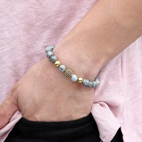 Handmade 10mm Map Stone Bracelet Mens and Womens Bracelet Womens Pulse Jewelry Energy Yoga Bracelet Birthday Gift