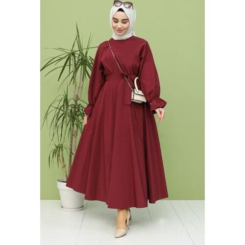 Elastic Belted Dress muslim topcoat abaya fashion cotton dress