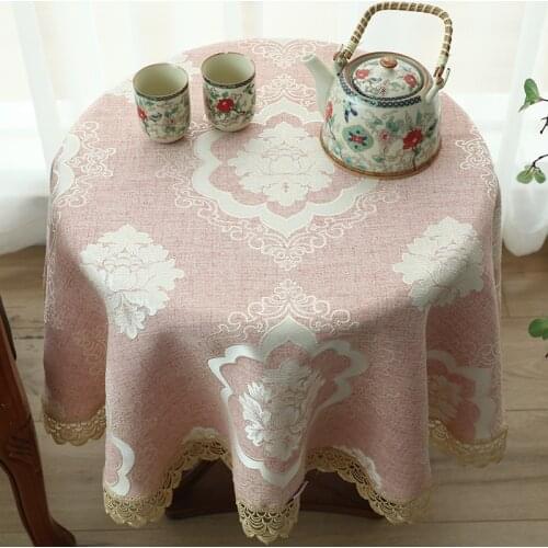 European Round Tableclothes for Christmas Decor Luxury Retro Jacquard Table Cover with Lace for Dinning Table Decoration