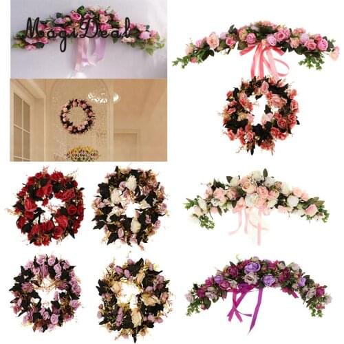 Artificial Silk Rose Wreath Ring Wall Door Lintel Flower Trim Mirror Flower Garland Hanging Wedding Background Prop