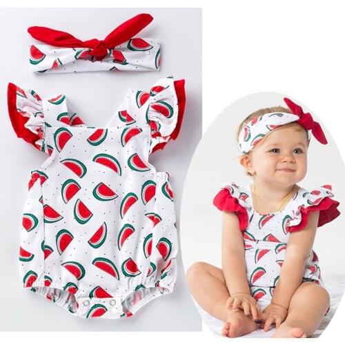 2021 New Baby Girls Clothing Set Romper Fashion Cute Print Costume Romper +Headband 2 PCS Girls Summer Clothes