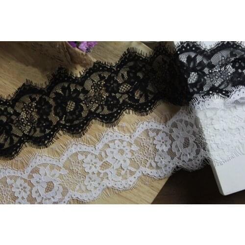 12M /lot high grade white and black eyelash lace trim womens fashion apparel decoration elegance eyelash lace fabric