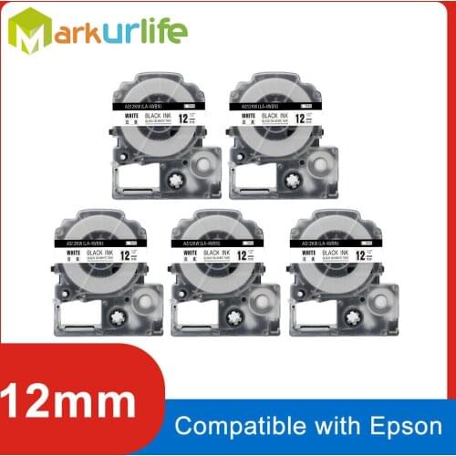5PCS/Lot Lanimated Tape for KINGJIM/Epson SS12KW Label Carytridge Compatible for EPSON LW-300 LW-400(12mm x 8m, Black on White)