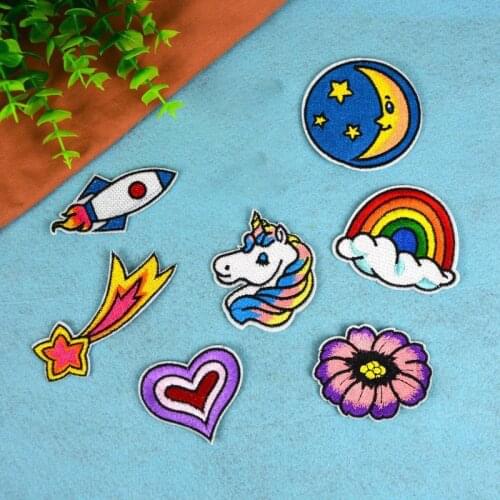 Cute Lovely Colors Unicorn Clothing Accessories Cartoon Rainbow Flower Heart Love Appliques for Clothes Bags Shoes Decor