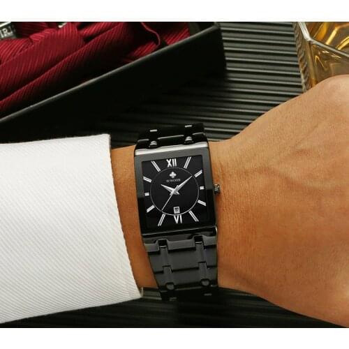 Mens Watches 2021 WWOOR Fashion Full Black Sqaure Quartz Watch Men Top Brand Luxury Stainless Steel Waterproof Date Wrist Watch
