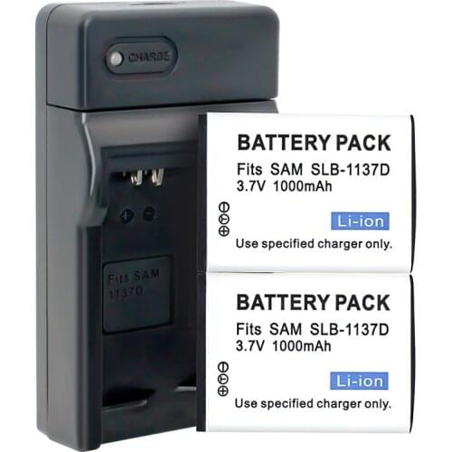 2pack SLB-1137D Rechargeable Battery Charger set for Samsung TL34HD i80 i100 L74 NV1 NV24 NV30 NV40 NV100HD NV103 NV106 Camera