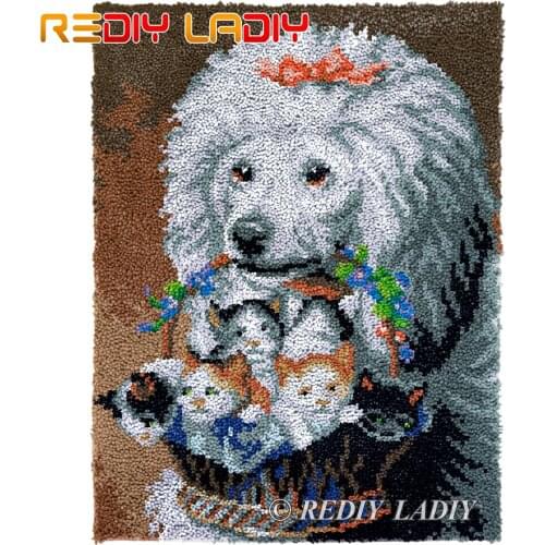 Latch Hook Kits DIY Carpet Rug Sheep with Cats Plush Tapestry Kits Crochet Floor Mat Chunky Yarn Cushion Hobby & Crafts 61*81cm