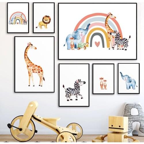 Baby Nursery Wall Poster Print Rainbow Animal Canvas Painting Nordic Wall Art Children Bedroom Wall Picture Kids Room Decor Art