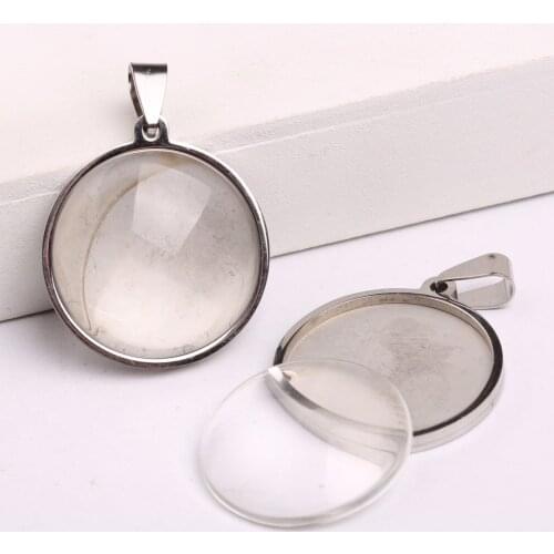 Reidgaller 2pcs stainless steel cabochon settings 25mm blank pendant base trays diy jewelry bezels with clear glass cabochons