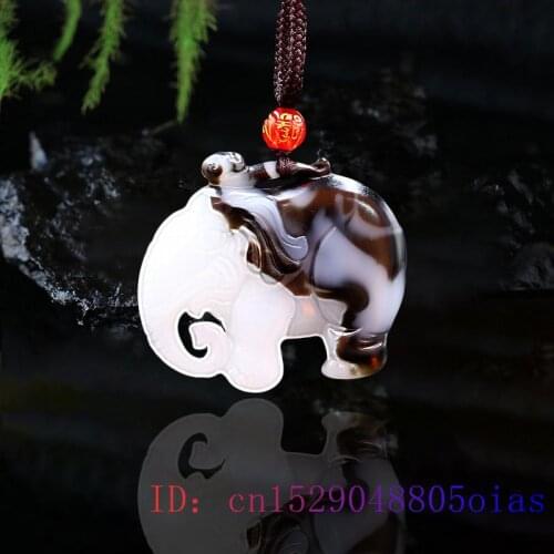 Jade Elephant Pendant Fashion Amulet Chinese Black White Double sided Necklace Natural Gifts Jewelry Jadeite Charm Carved