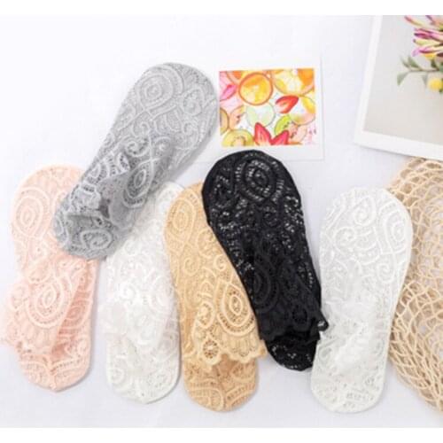 Low Invisible Ankle Transparent Hollow Out Socks Spring Summer Woman Girls Lace Flower Short Boat Sock Non-slip Short Socks