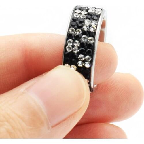 Newest 4 Rows Black White Crystal Stainless Steel Ring For Women Vintage Wedding Rings Jewelry For Party Gift Width 8mm