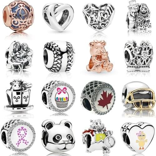 NEW 100% 925 Sterling Silver 1:1 White Rabbit Rose Dora Bear Knotted Heart Charm Fit DIY Original Bracelet Jewelry The Factory