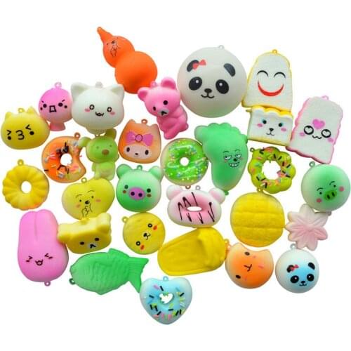 Random 30pcs squishy Slow Rising kawaii cartoon squeeze toys mini food bread Antistress Vent Toy fun gifts key pendant