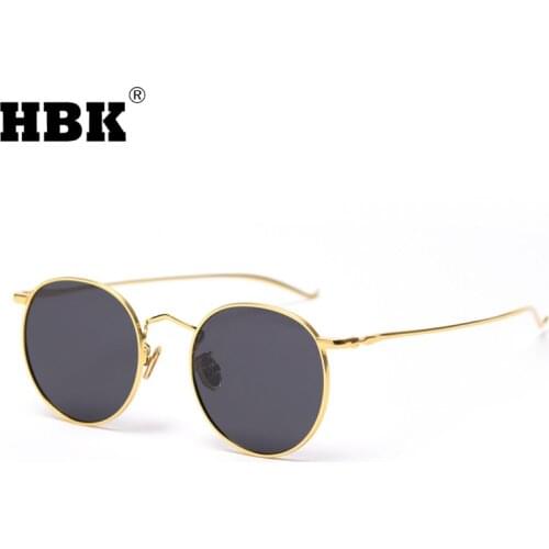 HBK Metal Retro Round Polarized Sunglasses 2021 New Small Hip Hop Shades Women Men Fashion Gold Eyewear UV400 Driving Zonnebril