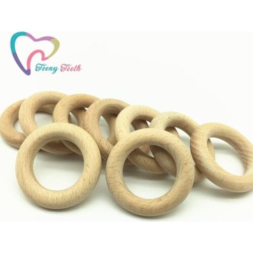 Teeny Teeth 50PCS Beech Wooden Round Ring Wood 55 MM Teether Rings DIY Teething Crafts Gift For Infant Beech Wooden Ring Pendant