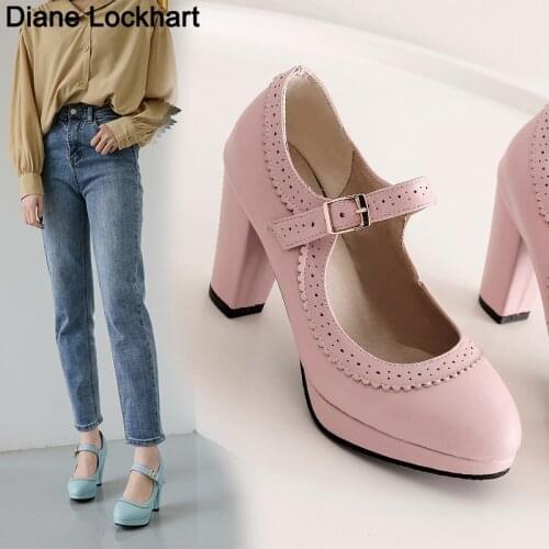 Beige Blue Women Pumps Shoes Platform High Heels Shallow Slip On Round Toe Office Party Wedding Footwear Female Chaussures