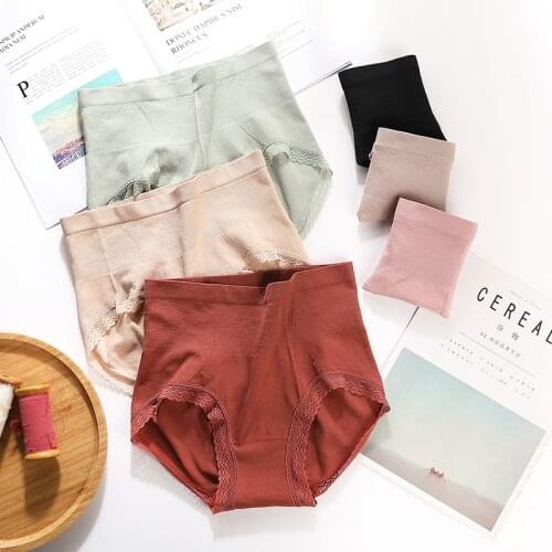 Womens Cotton Underwear Sexy Lace Panties Womens Seamless Solid Color Briefs High Waist Breathable Underpants Female Lingerie