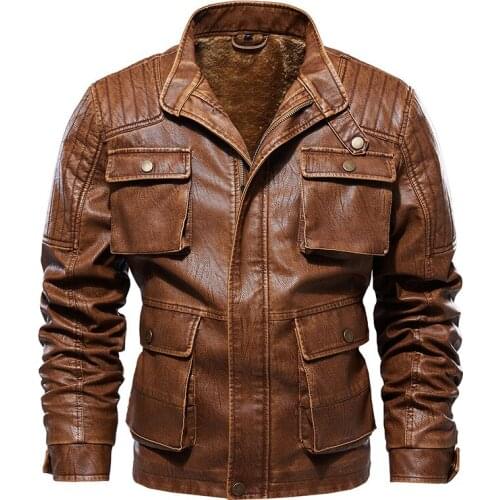 Winter Thick Warm Leather Jackets Mens Outwear Coats Military Multi-Pocket Faux Leather Jacket jaqueta couro Plus Size 5XL