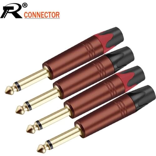 10PCS Mono 6.35MM Jack Connector For Amplifier Microphone Brass Gold Plated 6.3MM Jack 1/4 Male Plug Connector